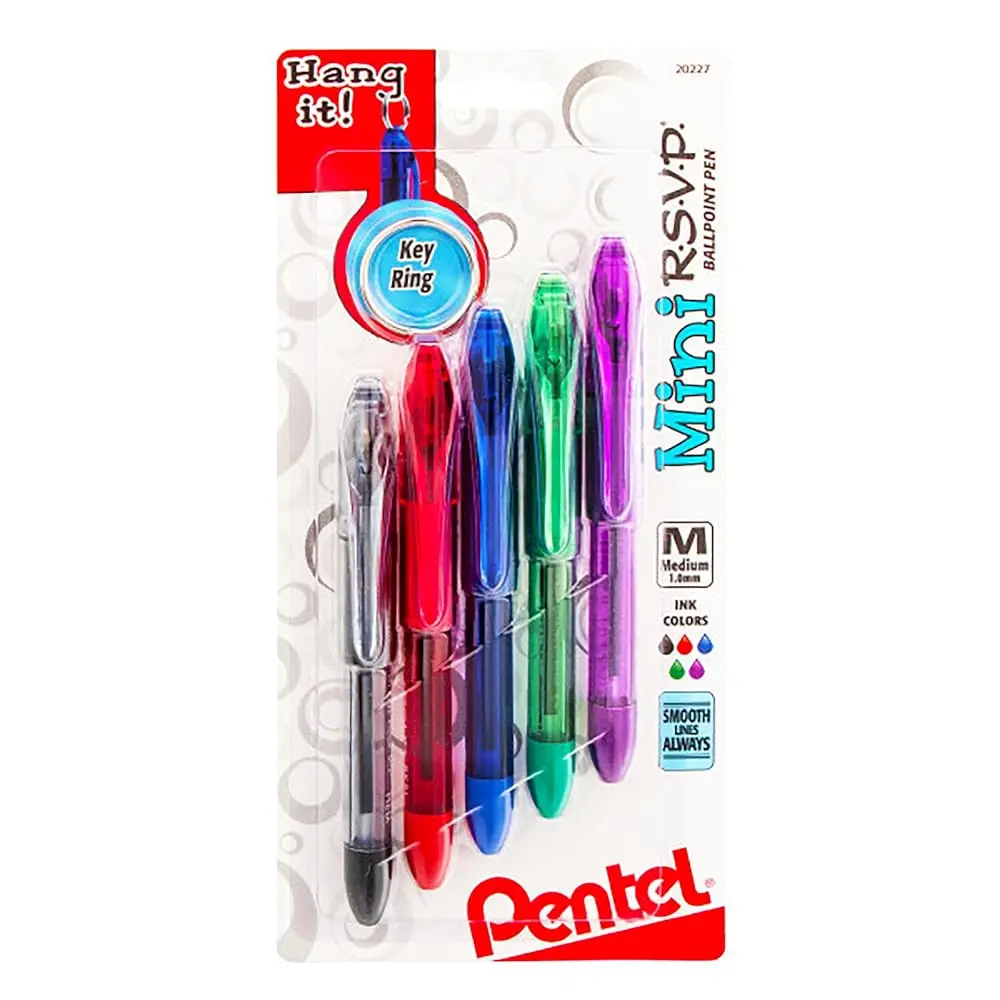 Mini R.S.V.P. Ballpoint Pen, Medium line, Assorted Ink Colors, 5 Pack (BK91MNBP5M)
Mini R.S.V.P. Ballpoint Pen, Medium line, Assorted Ink Colors, 5 Pack (BK91MNBP5M)