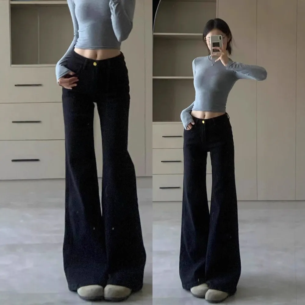 Black Wide Leg Bell Bottom Jeans Women's Spring Autumn High Waist Casual Style Pocket Detail Denim Pants Slimming Lengthening
Black Wide Leg Bell Bottom Jeans Women's Spring Autumn High Waist Casual Style Pocket Detail Denim Pants Slimming Lengthening