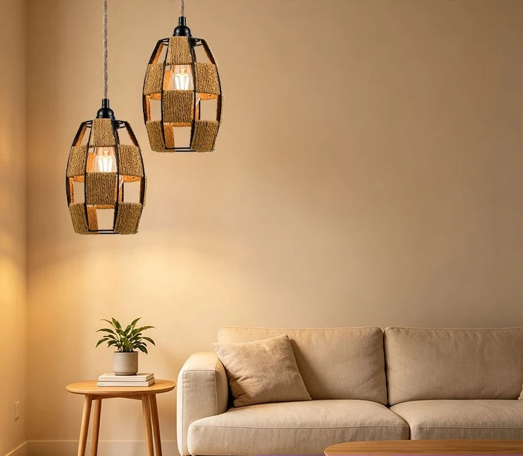 Hand-woven natural paper rope wrought iron skeleton lampshade living room tatami study medieval lamp
Hand-woven natural paper rope wrought iron skeleton lampshade living room tatami study medieval lamp