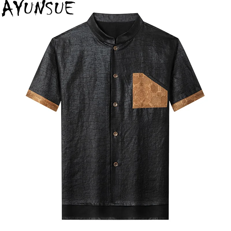 AYUNSUE 100% Natural Mulberry Silk Shirt for Men 2026 Fashion Summer Short Sleeve Shirts Real Gauze Silk Tops Stand Collar New
AYUNSUE 100% Natural Mulberry Silk Shirt for Men 2026 Fashion Summer Short Sleeve Shirts Real Gauze Silk Tops Stand Collar New