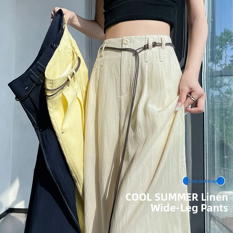High Waist Draped Thin Linen Suit Pants Women Summer Casual Straight Leg Long Pants Slimming Wide Leg Trousers for Ladies
High Waist Draped Thin Linen Suit Pants Women Summer Casual Straight Leg Long Pants Slimming Wide Leg Trousers for Ladies