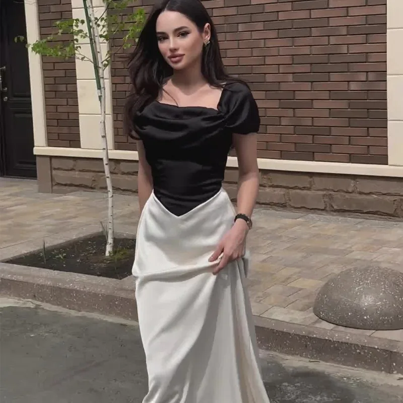 Весеннее новое атласное черно-белое платье с цветными блоками и объемными рукавами, длинное платье на шнуровке для вечеринок, повседневное вечернее платье
Весеннее новое атласное черно-белое платье с цветными блоками и объемными рукавами, длинное платье на шнуровке для вечеринок, повседневное вечернее платье