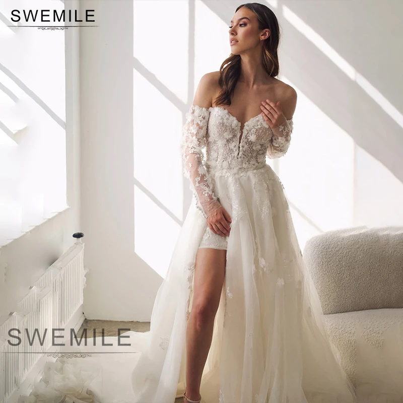 SWEMILE Detachable Train Wedding Dresses Strapless Full Sleeevs 3D Appliques Sequins Beaded A Line Bridal Gowns Robe De Mariee
SWEMILE Detachable Train Wedding Dresses Strapless Full Sleeevs 3D Appliques Sequins Beaded A Line Bridal Gowns Robe De Mariee