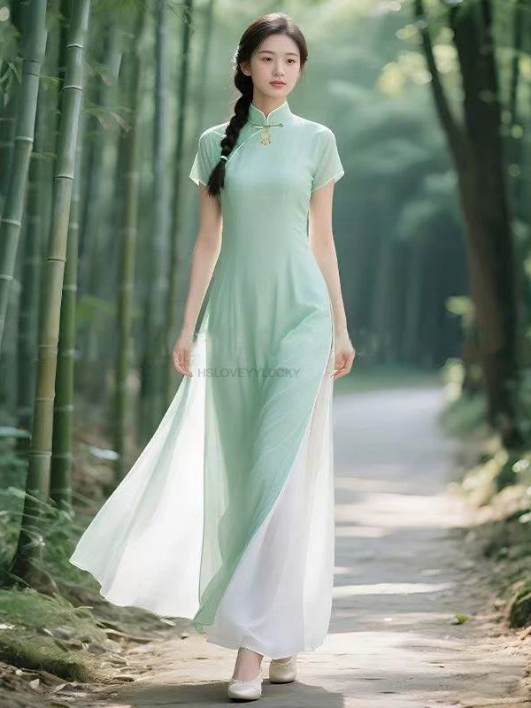 New Chinese Style Modified Ao Dai Cheongsam Dress Vietnamese Women's Stylish High-end Summer Elegant Retro Long Aodai Dress
New Chinese Style Modified Ao Dai Cheongsam Dress Vietnamese Women's Stylish High-end Summer Elegant Retro Long Aodai Dress