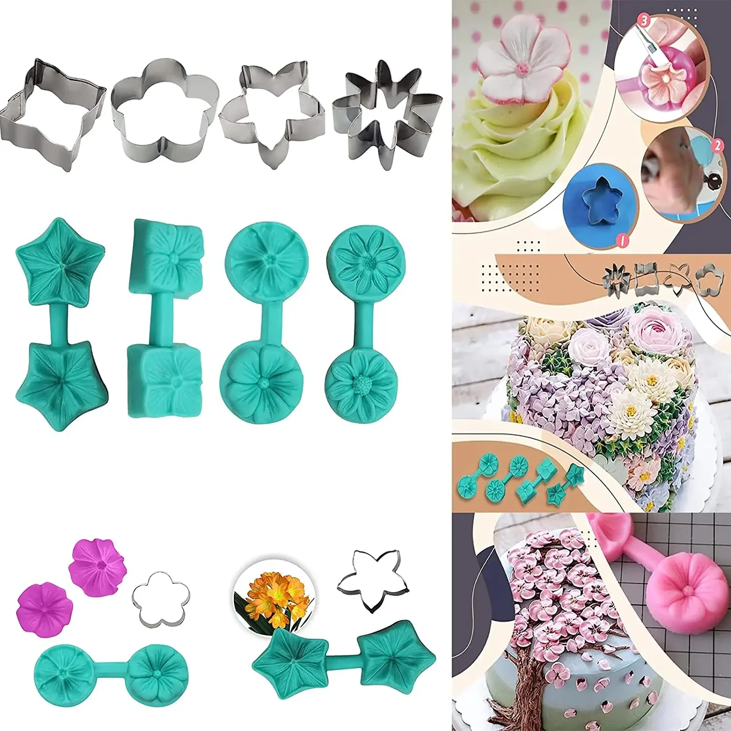 Silicone 3D Flower Petal Veiner Cake Molds Kit With Stainless Steel Cutter Mold Fondant DIY Handmade Mould Cake Decorating Tool
Silicone 3D Flower Petal Veiner Cake Molds Kit With Stainless Steel Cutter Mold Fondant DIY Handmade Mould Cake Decorating Tool