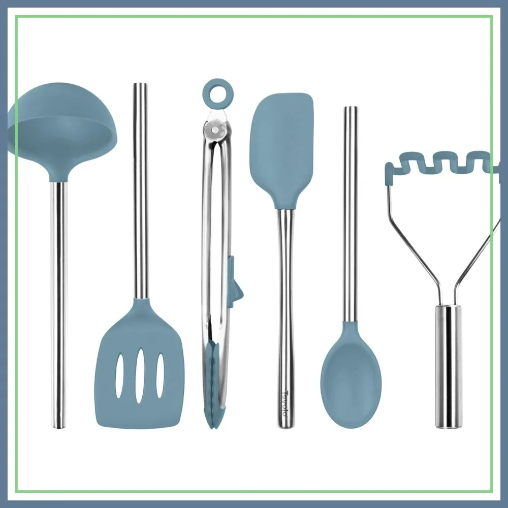 6-Piece Silicone Kitchen Utensil Set - Ladle, Turner, Tongs, Spatula, Mixing Spoon, Masher, Dishwasher Safe, BPA Free
6-Piece Silicone Kitchen Utensil Set - Ladle, Turner, Tongs, Spatula, Mixing Spoon, Masher, Dishwasher Safe, BPA Free