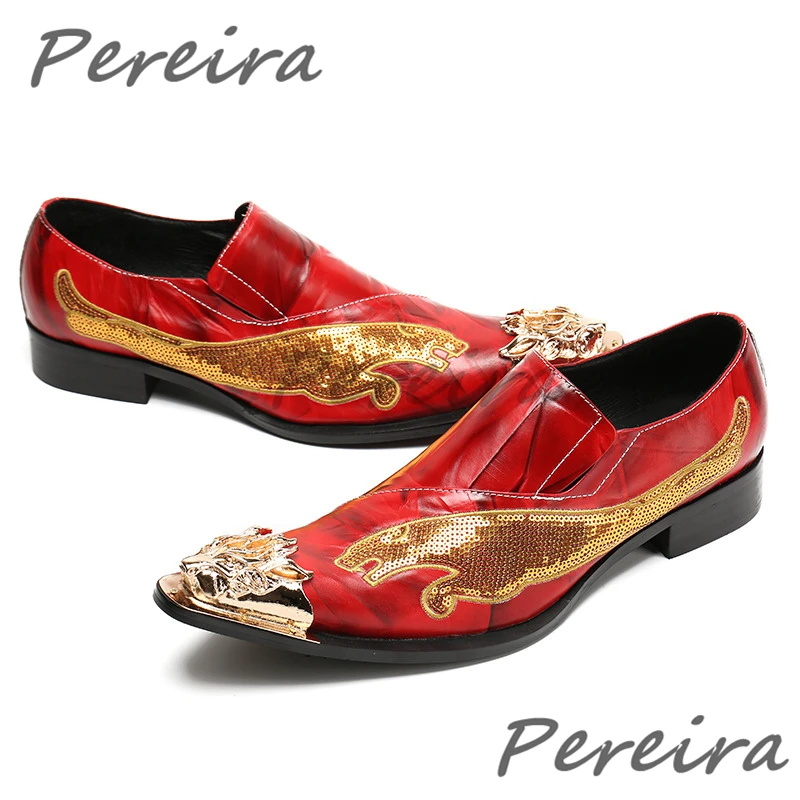 Golden Sequin Business Casual Shoes for Men Luxury Embroidery Metal Pointy Toe Loafers British Style Genuine Leather Dress Shoes
Golden Sequin Business Casual Shoes for Men Luxury Embroidery Metal Pointy Toe Loafers British Style Genuine Leather Dress Shoes
