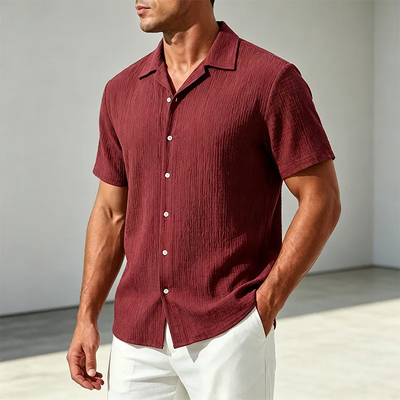 Mens Cuban Collar Crinkle Texture Single Breasted Loose Fit Short Sleeve Casual Shirt
Mens Cuban Collar Crinkle Texture Single Breasted Loose Fit Short Sleeve Casual Shirt