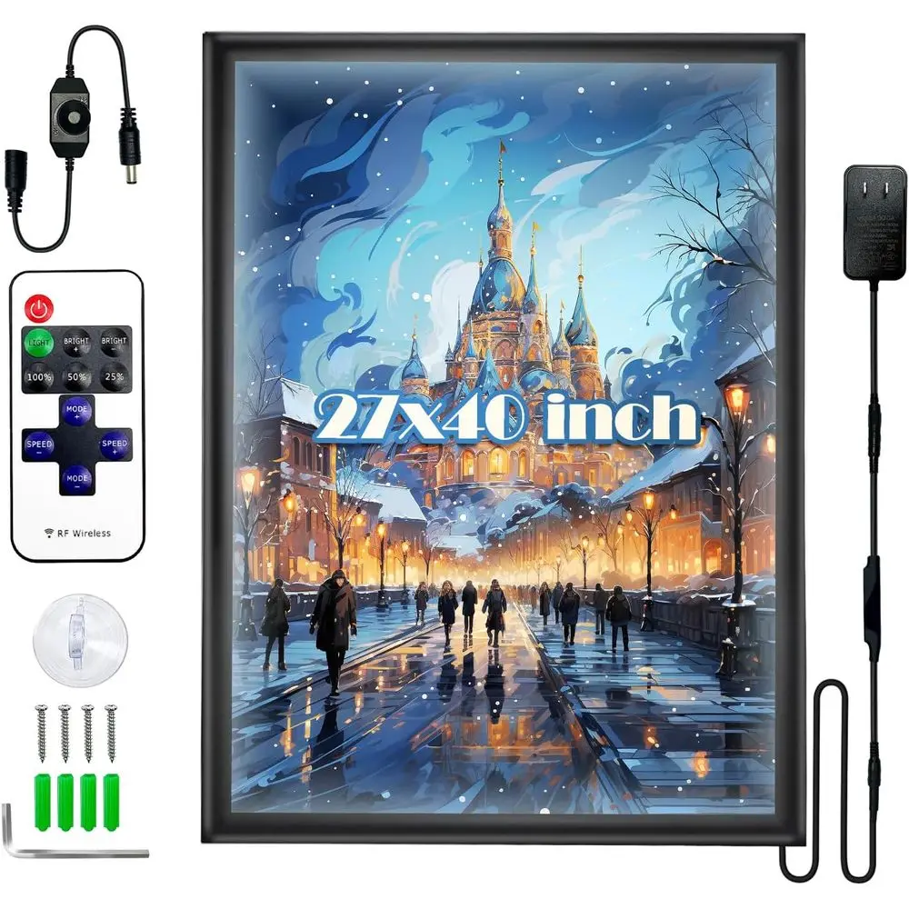 27"x40" LED Poster e - Snap e with Remote & Manual Dimmer Control, Hidden Hooks | Backlit PicturLight Box or Movie Poster, Home
27"x40" LED Poster e - Snap e with Remote & Manual Dimmer Control, Hidden Hooks | Backlit PicturLight Box or Movie Poster, Home