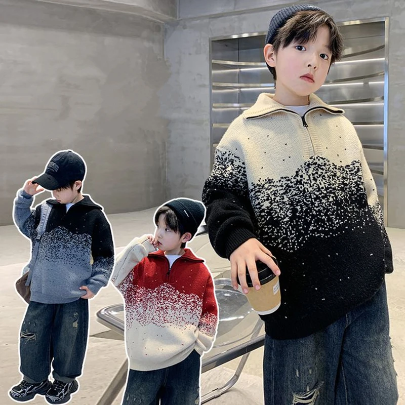 Child Stripe Half-Lock Polo Sweater With Zipper For Boys Spring High Street Knitwear Teens Kids Fashion Knitted Pullover Outfits
Child Stripe Half-Lock Polo Sweater With Zipper For Boys Spring High Street Knitwear Teens Kids Fashion Knitted Pullover Outfits