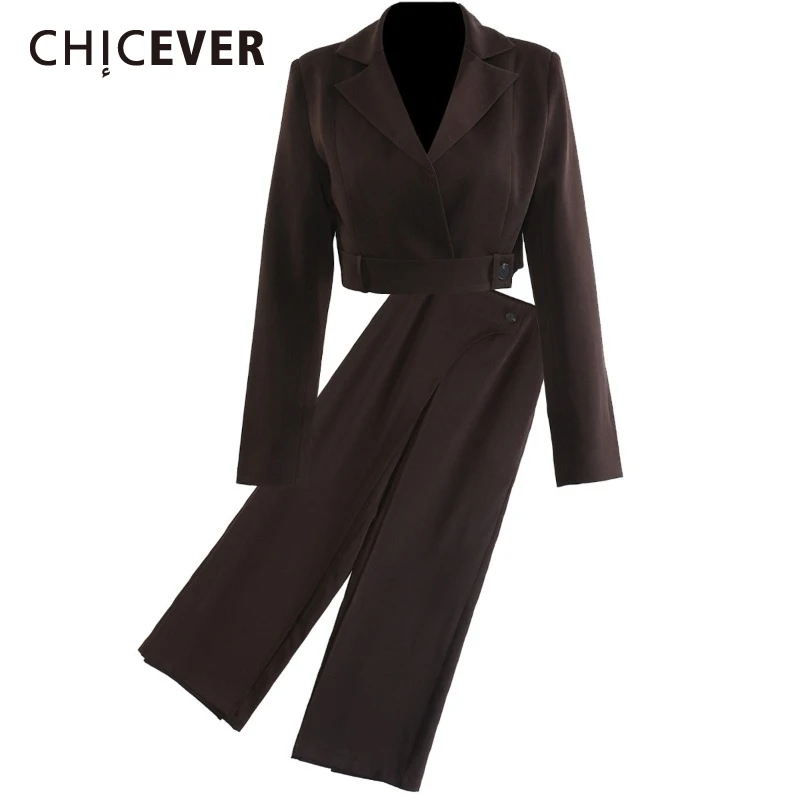 CHICEVER Chic Two Piece Set for Women Lapel Long Sleeve Spliced Button Short Coat High Waist Irregular Straight Pant Suit Female
CHICEVER Chic Two Piece Set for Women Lapel Long Sleeve Spliced Button Short Coat High Waist Irregular Straight Pant Suit Female
