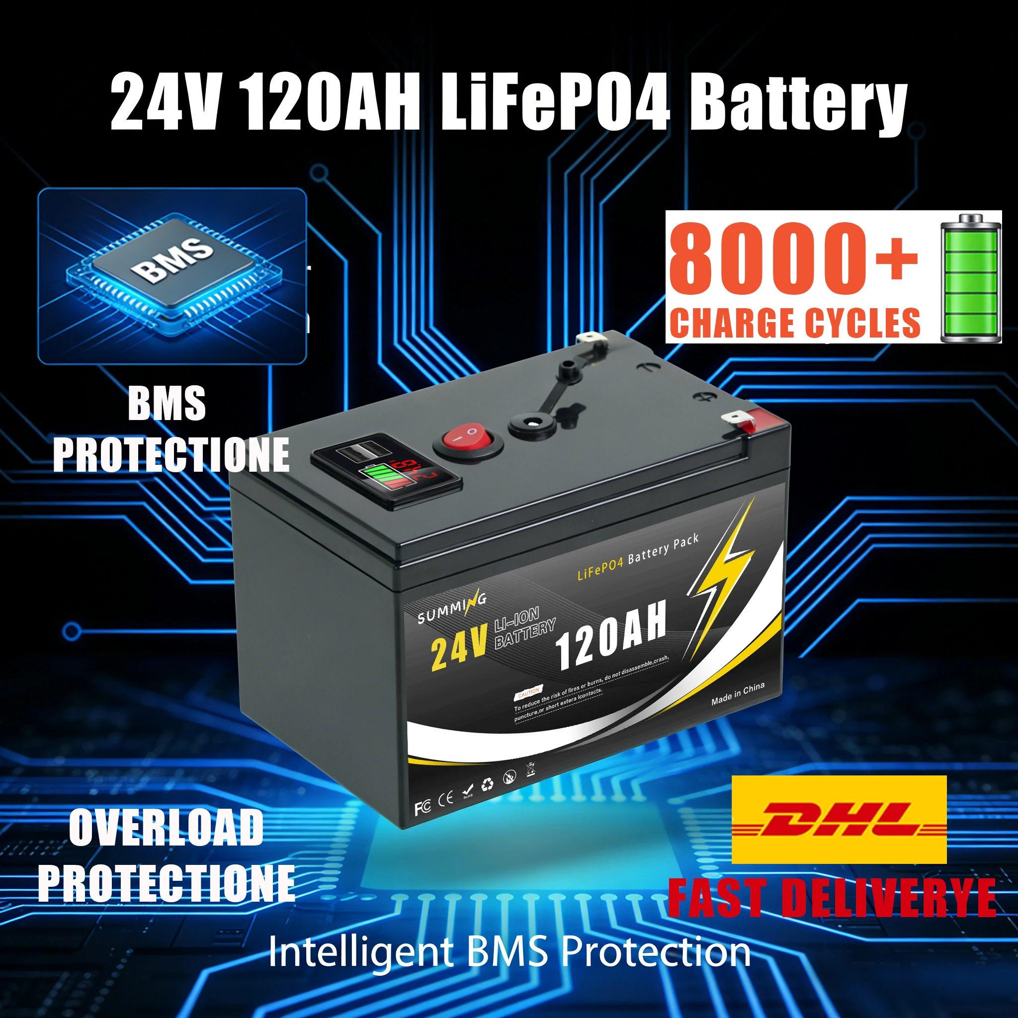 High-Capacity 24V120000mAH LiFePO4 Battery with Built-inBMS-Solution for Solar Panels, Motorhomes, Yachts&Backup Power
High-Capacity 24V120000mAH LiFePO4 Battery with Built-inBMS-Solution for Solar Panels, Motorhomes, Yachts&Backup Power