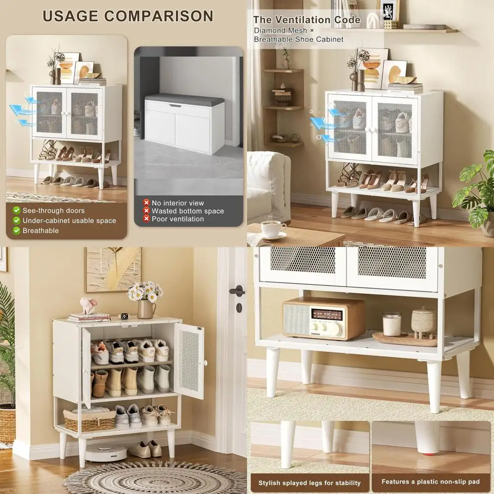 Mesh Door Wooden Shoe Rack for Entryway, Holds 12-16 Pairs, Freestanding Storage Cabinet (White)
Mesh Door Wooden Shoe Rack for Entryway, Holds 12-16 Pairs, Freestanding Storage Cabinet (White)