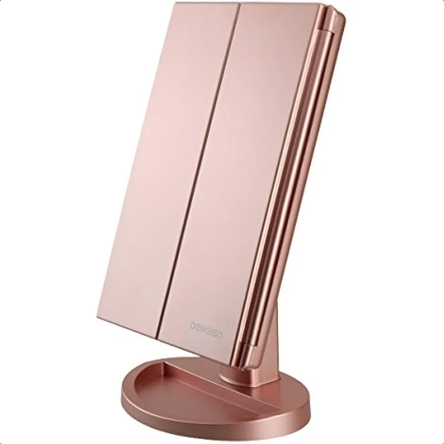 Dresser Mount TriFold Lighted Vanity Mirror with 21 LED Lights Touch Screen and 3X 2X 1X Magnification Two Power Supply Modes M
Dresser Mount TriFold Lighted Vanity Mirror with 21 LED Lights Touch Screen and 3X 2X 1X Magnification Two Power Supply Modes M