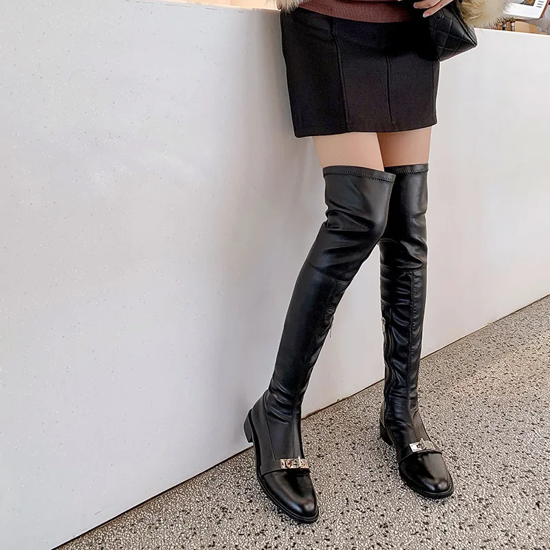 Fashion Over the knee Boots Women New High Quality Real Leather Round Head Metal Buckle Thigh Boots Winter Daily Modern
Fashion Over the knee Boots Women New High Quality Real Leather Round Head Metal Buckle Thigh Boots Winter Daily Modern