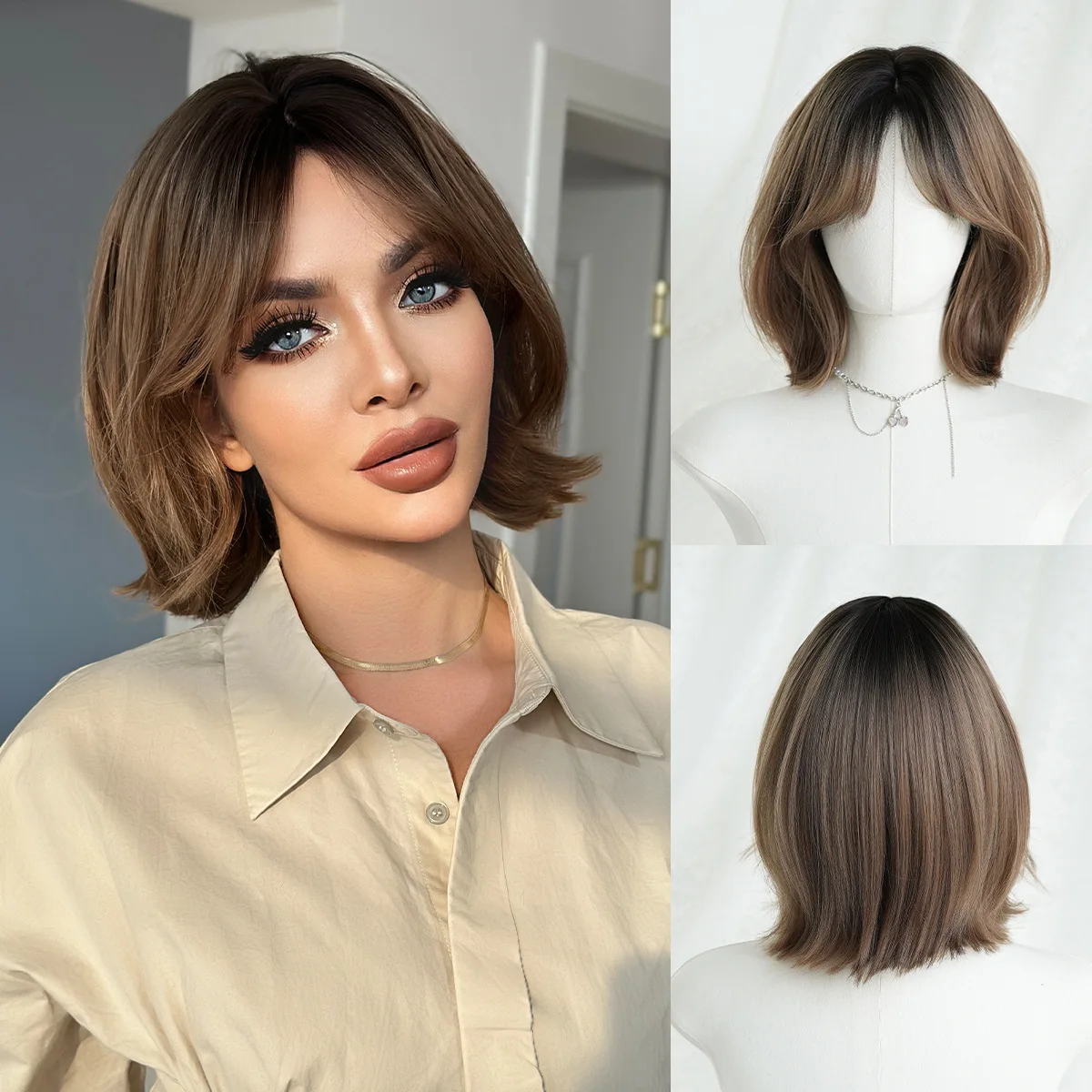 Wig female full head cover brown short hair layered inner buckle short curly hair
Wig female full head cover brown short hair layered inner buckle short curly hair