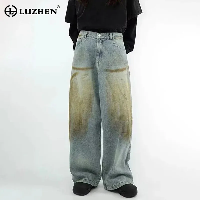 LUZHEN модные цветные контрастные градиентные свободные прямые джинсы с галстуком, мужские уличные высококачественные мужские джинсовые брюки 2025, JY3467 
LUZHEN модные цветные контрастные градиентные свободные прямые джинсы с галстуком, мужские уличные высококачественные мужские джинсовые брюки 2025, JY3467