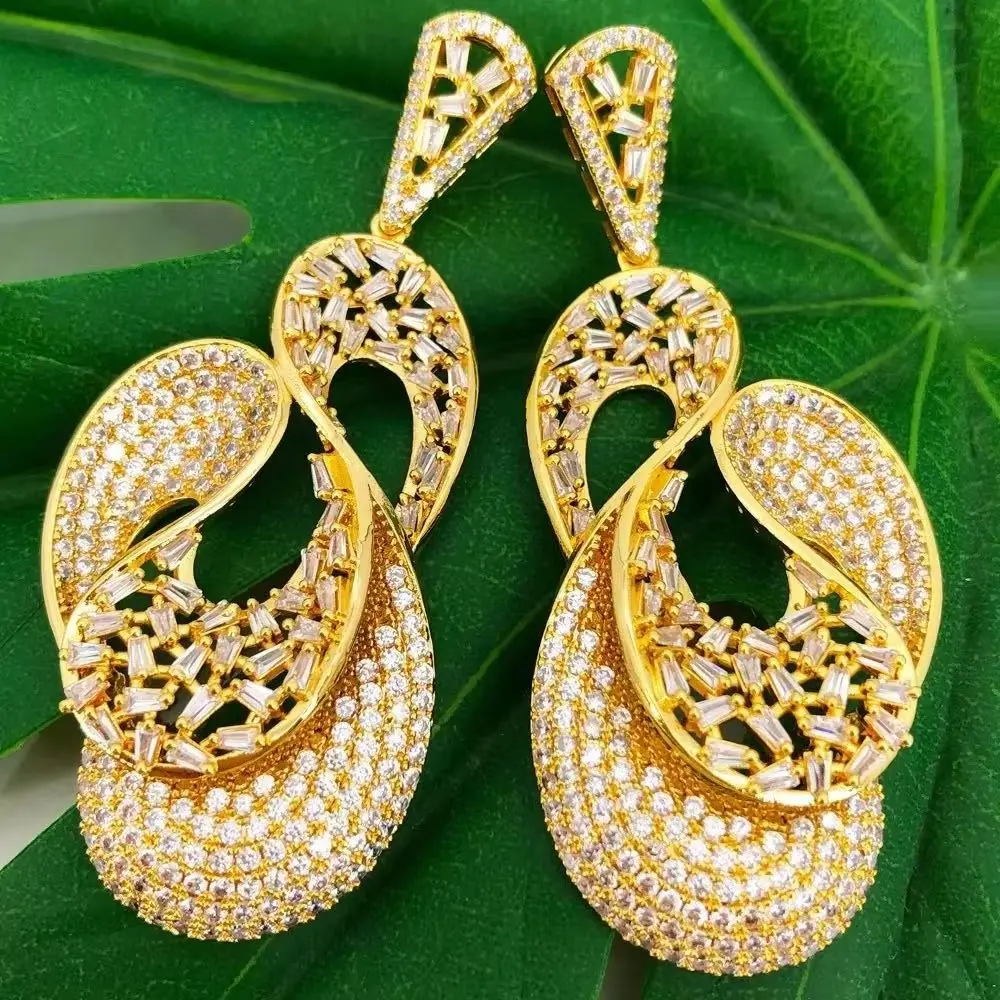 Missvikki 6.8*2.8CM Big Statement Women Wedding Dangle Earrings Zircon CZ African Dubai Bridal Jewelry Luxury Golden Plate
Missvikki 6.8*2.8CM Big Statement Women Wedding Dangle Earrings Zircon CZ African Dubai Bridal Jewelry Luxury Golden Plate