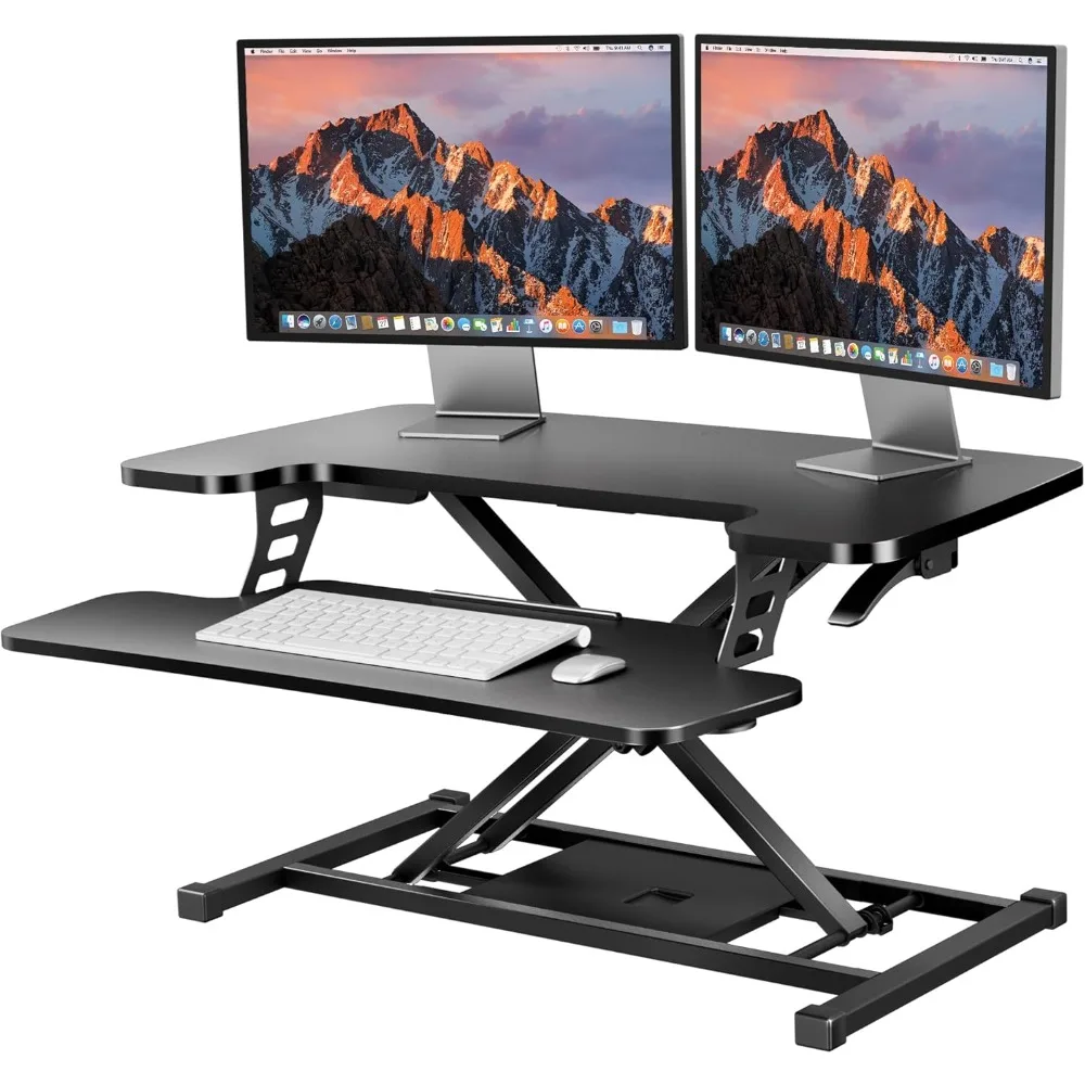 32" Height Adjustable Standing Desk Converter, Switch Sit to Stand Computer Office Riser with Wide Keyboard Tray, Black
32" Height Adjustable Standing Desk Converter, Switch Sit to Stand Computer Office Riser with Wide Keyboard Tray, Black