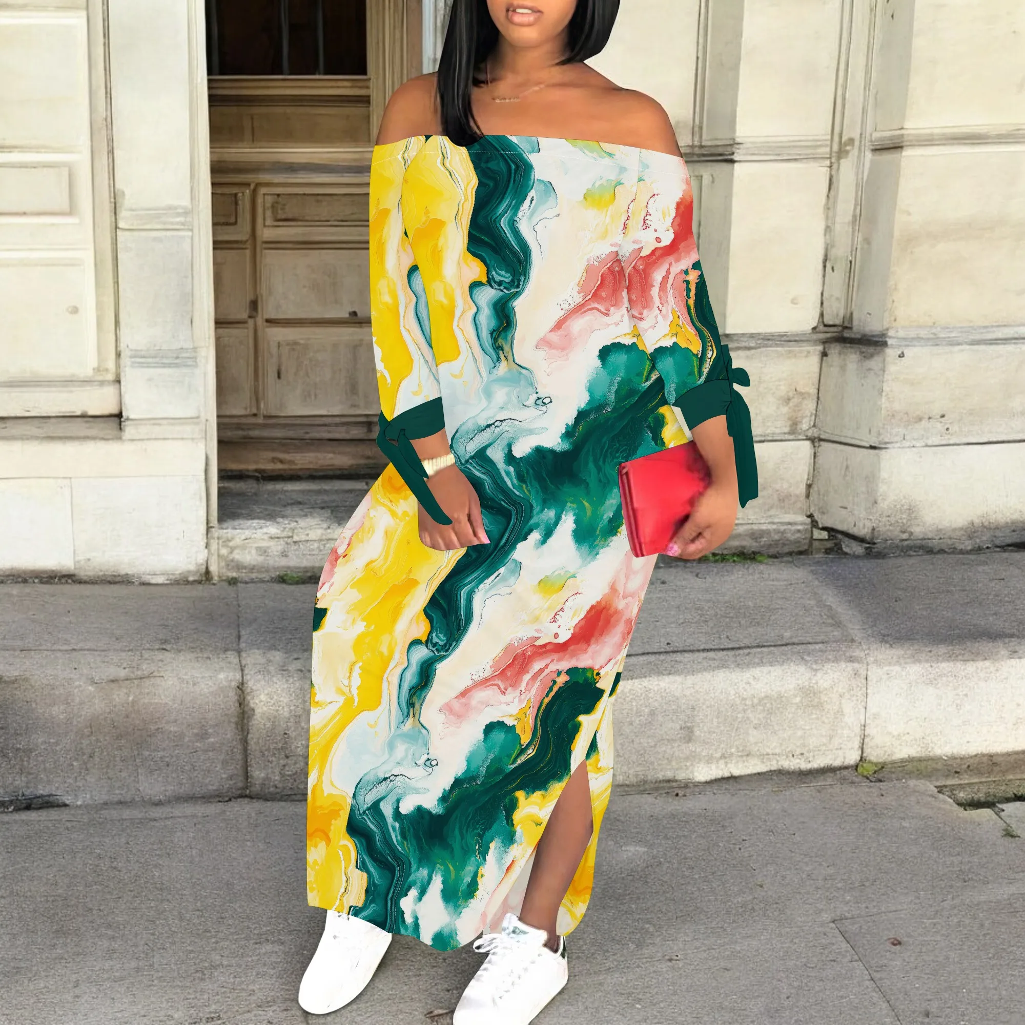 Geometric Black White Off Shoulder Maxi Dress for Women Elegant Long Sleeve Party Outfit
Geometric Black White Off Shoulder Maxi Dress for Women Elegant Long Sleeve Party Outfit