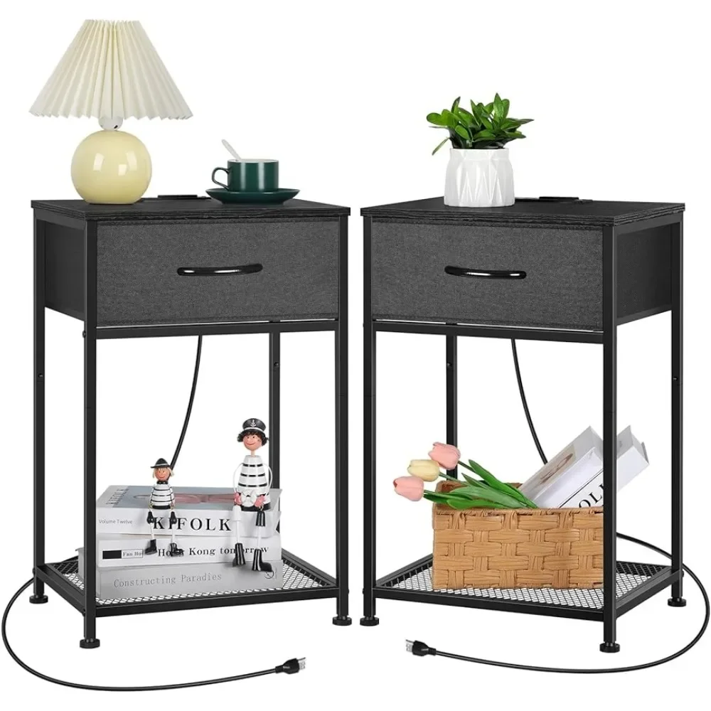 Black Nightstand Set of 2with Charging Station and Fabric Drawer 2 Tier End Table with USB Ports and Outlets Small Bedside Table
Black Nightstand Set of 2with Charging Station and Fabric Drawer 2 Tier End Table with USB Ports and Outlets Small Bedside Table