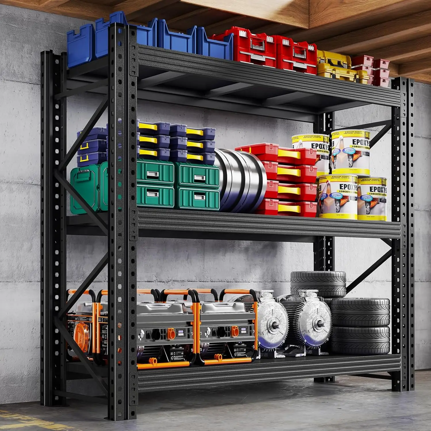 67" W Garage Shelving 4000BS Garage Shelving Heavy Duty Storage Shelves, 3 Tier Metal Shelves, Adjustable Industrial She
67" W Garage Shelving 4000BS Garage Shelving Heavy Duty Storage Shelves, 3 Tier Metal Shelves, Adjustable Industrial She