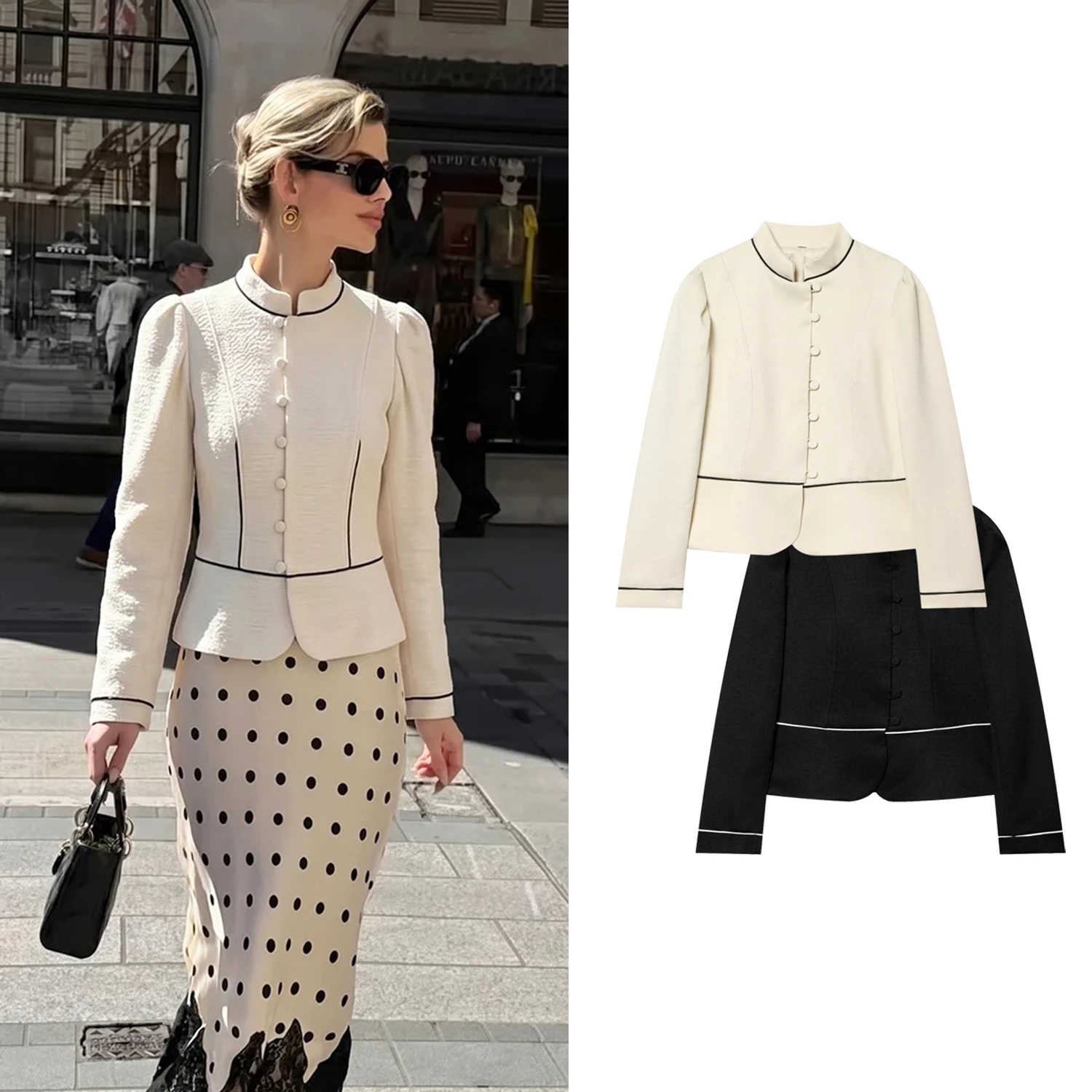 Women's Beige Contrast Blazers Spring New Female Single Breasted Long Sleeve Coat Fashion Elegant Lady Outwear Slim Ol Lady Top
Women's Beige Contrast Blazers Spring New Female Single Breasted Long Sleeve Coat Fashion Elegant Lady Outwear Slim Ol Lady Top