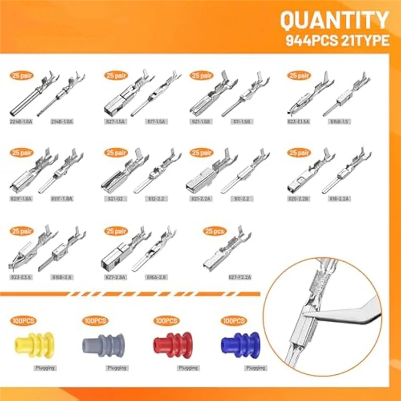 Non-Insulated Car Electrical Wire Connectors Terminal Pins 945Pcs Pin Connector Kit 21 Type 1/1.5/1.8/2.2/2.8/3.5Mm Plugs
Non-Insulated Car Electrical Wire Connectors Terminal Pins 945Pcs Pin Connector Kit 21 Type 1/1.5/1.8/2.2/2.8/3.5Mm Plugs