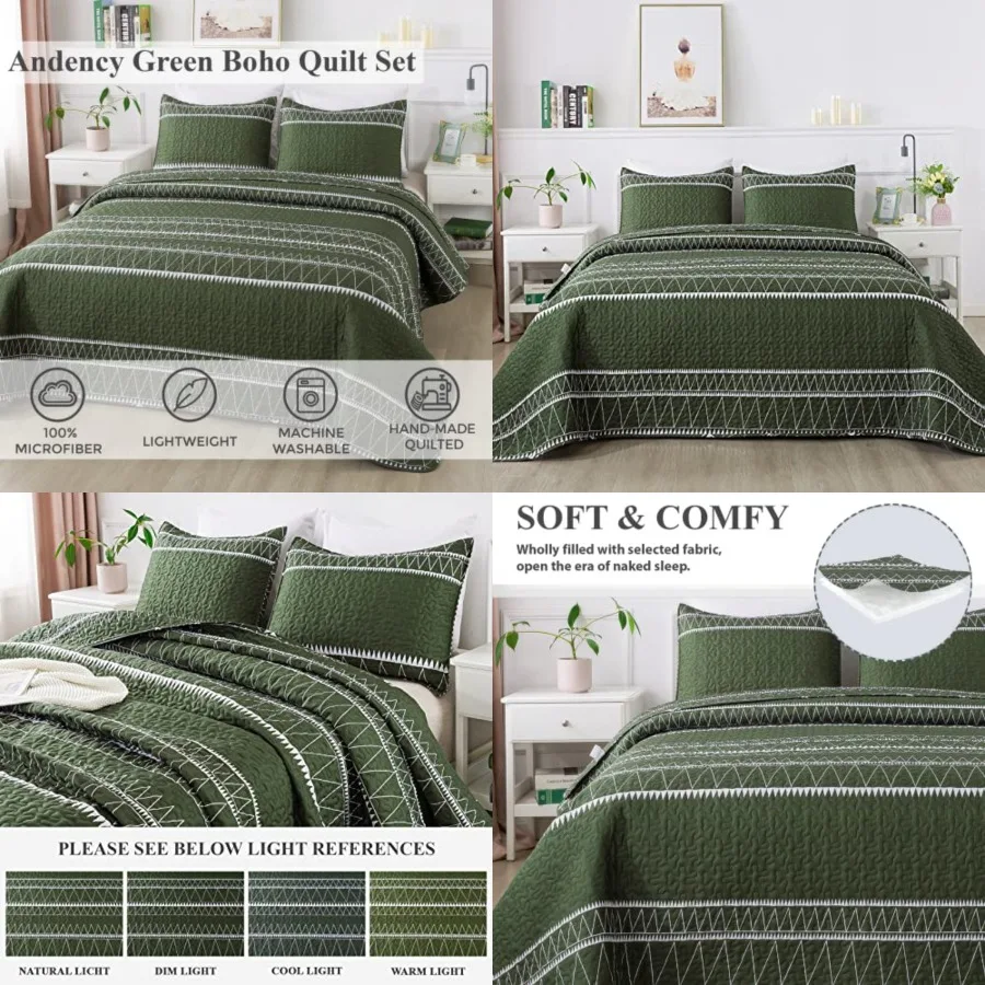 Green Quilt Set, 3 Pieces Boho Lightweight Soft Striped Cal King Bedspread for All Season 112x104,Printed Bohemian Polyester Re
Green Quilt Set, 3 Pieces Boho Lightweight Soft Striped Cal King Bedspread for All Season 112x104,Printed Bohemian Polyester Re