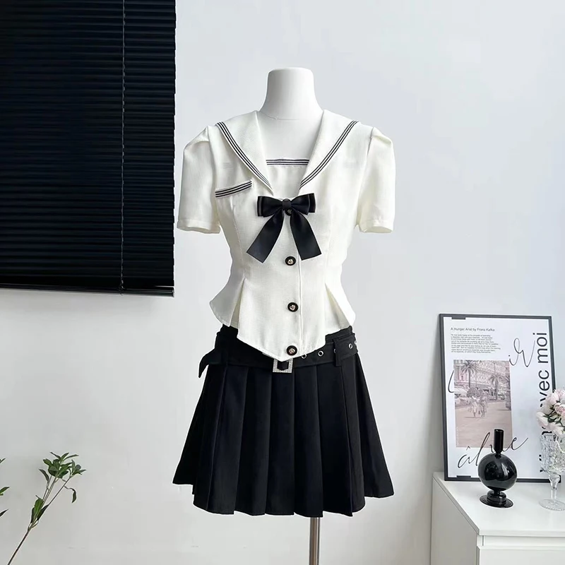 Sweet Bow Harajuku Shirt Women Preppy Style Fashion Pleated Belt Skirt Korean Chic Lolita Evening Party Ladies Skirt Set New
Sweet Bow Harajuku Shirt Women Preppy Style Fashion Pleated Belt Skirt Korean Chic Lolita Evening Party Ladies Skirt Set New