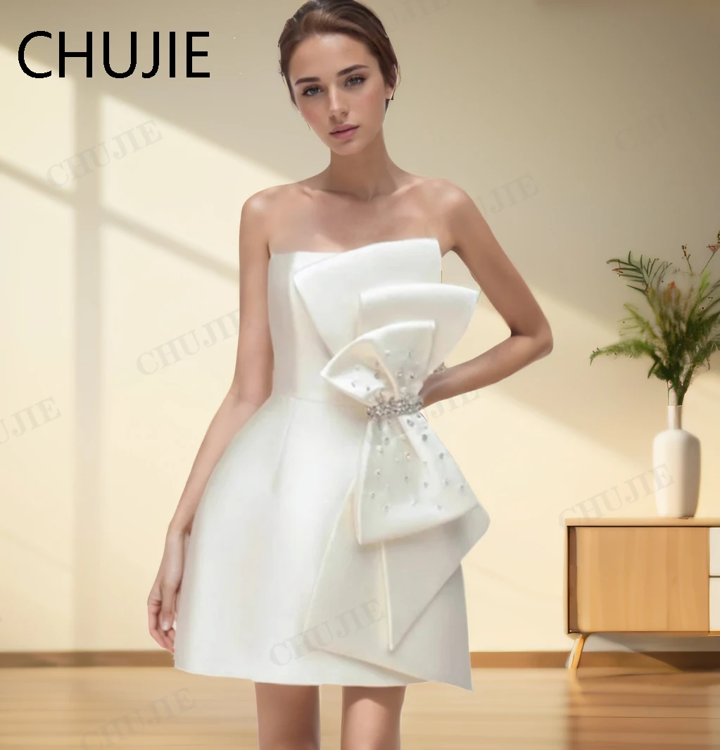 Strapless Women's Evening Dresses With Bow Satin Cocktail Dress Homecoming Graduation Dresses Short Wedding Party Prom Gown
Strapless Women's Evening Dresses With Bow Satin Cocktail Dress Homecoming Graduation Dresses Short Wedding Party Prom Gown