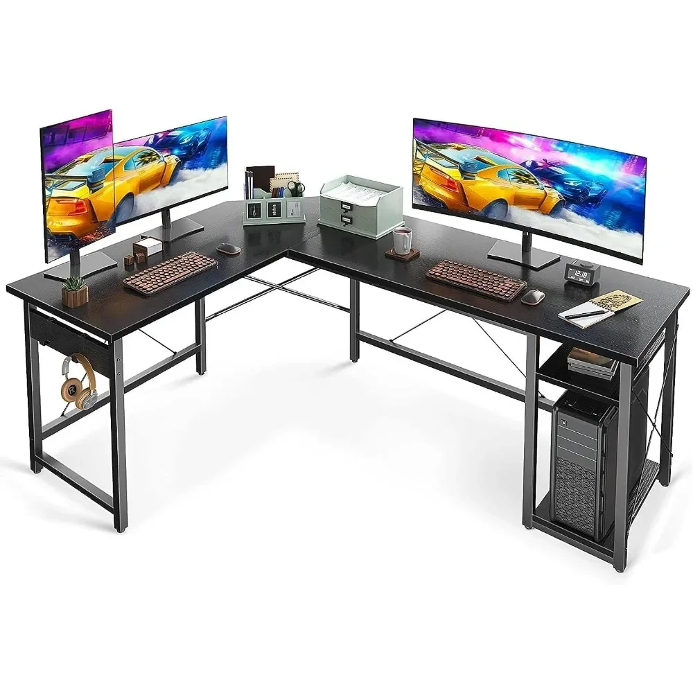 L Shaped Computer Desk 59" with Storage Shelves, Workstation, Modern Wooden Office , Wood & Metal,
L Shaped Computer Desk 59" with Storage Shelves, Workstation, Modern Wooden Office , Wood & Metal,
