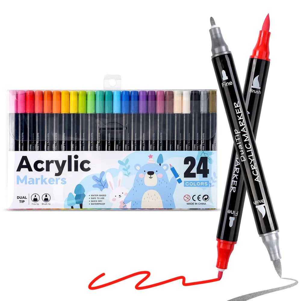 24 Colors Dual Tip Acrylic Markers Brush & Fine Tip Waterproof Quick Dry Paint Pen for Stone Wood Ceramic Glass Fabric Diy Craft
24 Colors Dual Tip Acrylic Markers Brush & Fine Tip Waterproof Quick Dry Paint Pen for Stone Wood Ceramic Glass Fabric Diy Craft