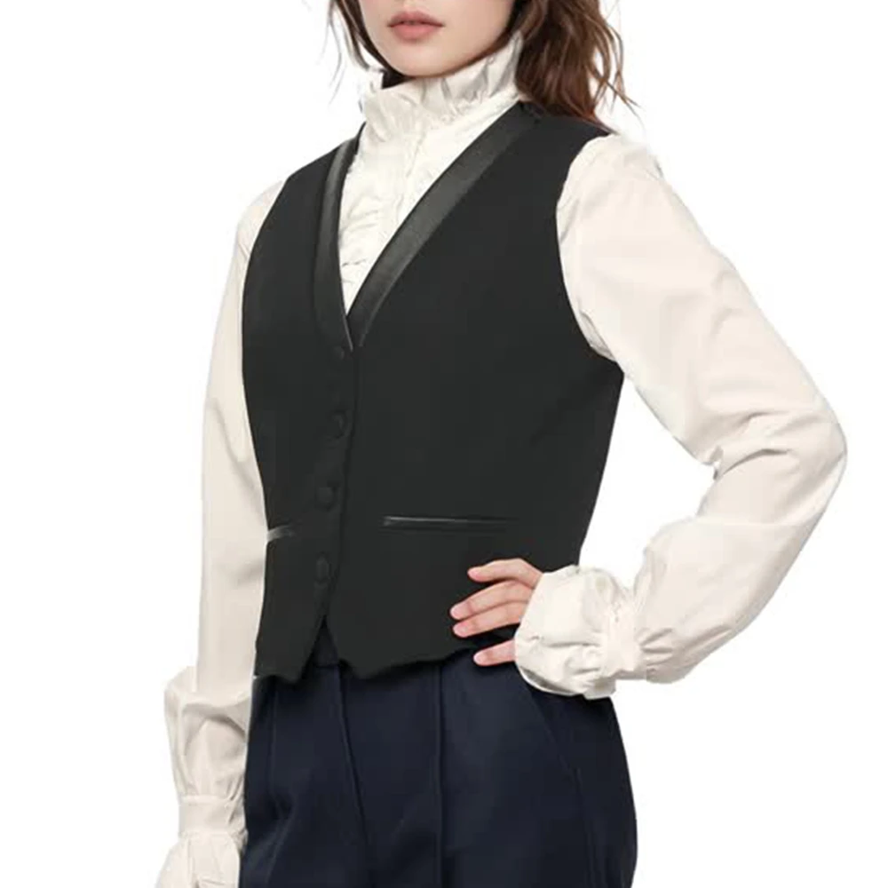 Офисный жилет, топ, пиджак, пальто, женский готический стимпанк, костюм с v-образным вырезом, жилет, черные укороченные жилеты без рукавов на пуговицах
Офисный жилет, топ, пиджак, пальто, женский готический стимпанк, костюм с v-образным вырезом, жилет, черные укороченные жилеты без рукавов на пуговицах