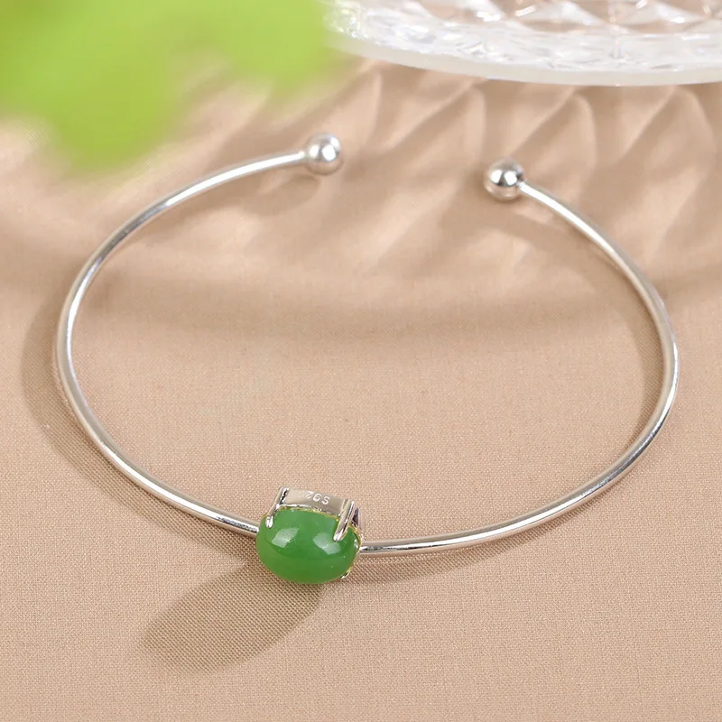 S925 Серебряный позолоченный инкрустированный Hetian Jasper Открытый женский стильный браслет 
S925 Серебряный позолоченный инкрустированный Hetian Jasper Открытый женский стильный браслет