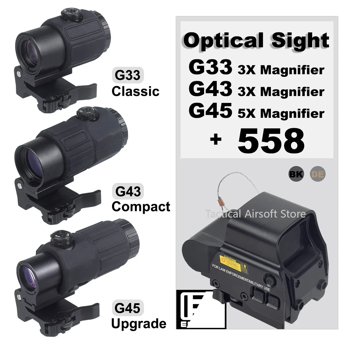 G43/G45/G33 3X 5X Magnifier Optical Sight Scope Flip Side Picatinny Rail Mount QD-Lever 558 Red Dot Sight Tactical Hunting Refle
G43/G45/G33 3X 5X Magnifier Optical Sight Scope Flip Side Picatinny Rail Mount QD-Lever 558 Red Dot Sight Tactical Hunting Refle