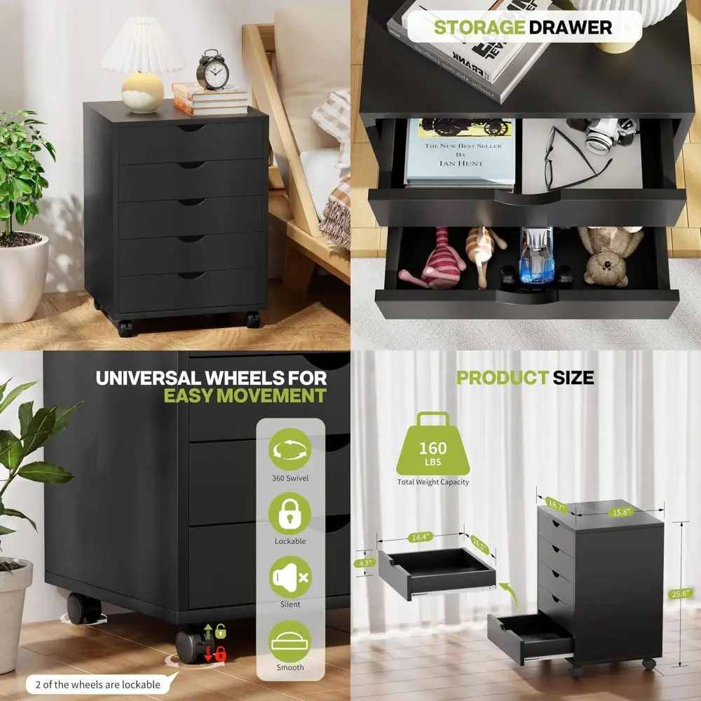 5-Drawer Rolling Storage Cabinet for Home Office, Black
5-Drawer Rolling Storage Cabinet for Home Office, Black