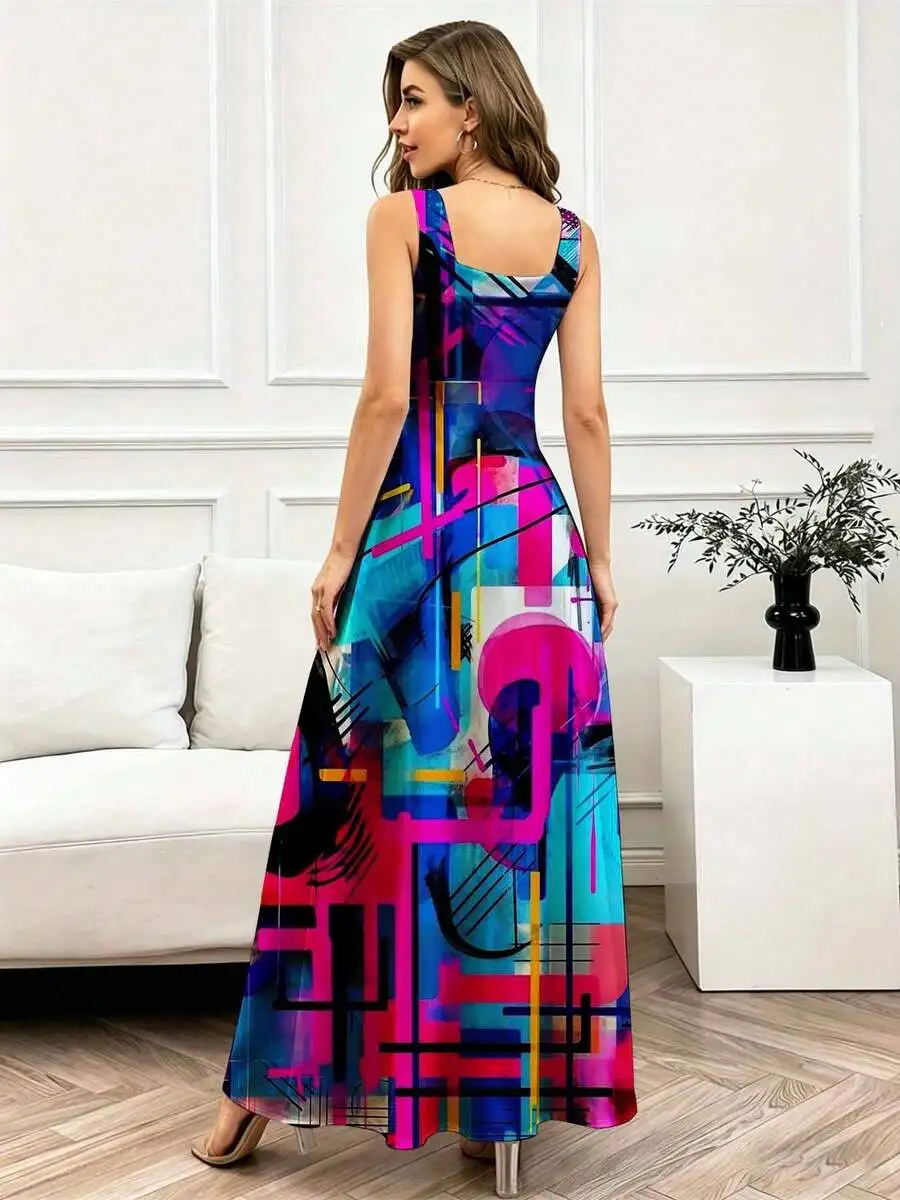 Abstract Geometric Print Square Neck Sleeveless Maxi Dress Vibrant Modern Art Design
Abstract Geometric Print Square Neck Sleeveless Maxi Dress Vibrant Modern Art Design
