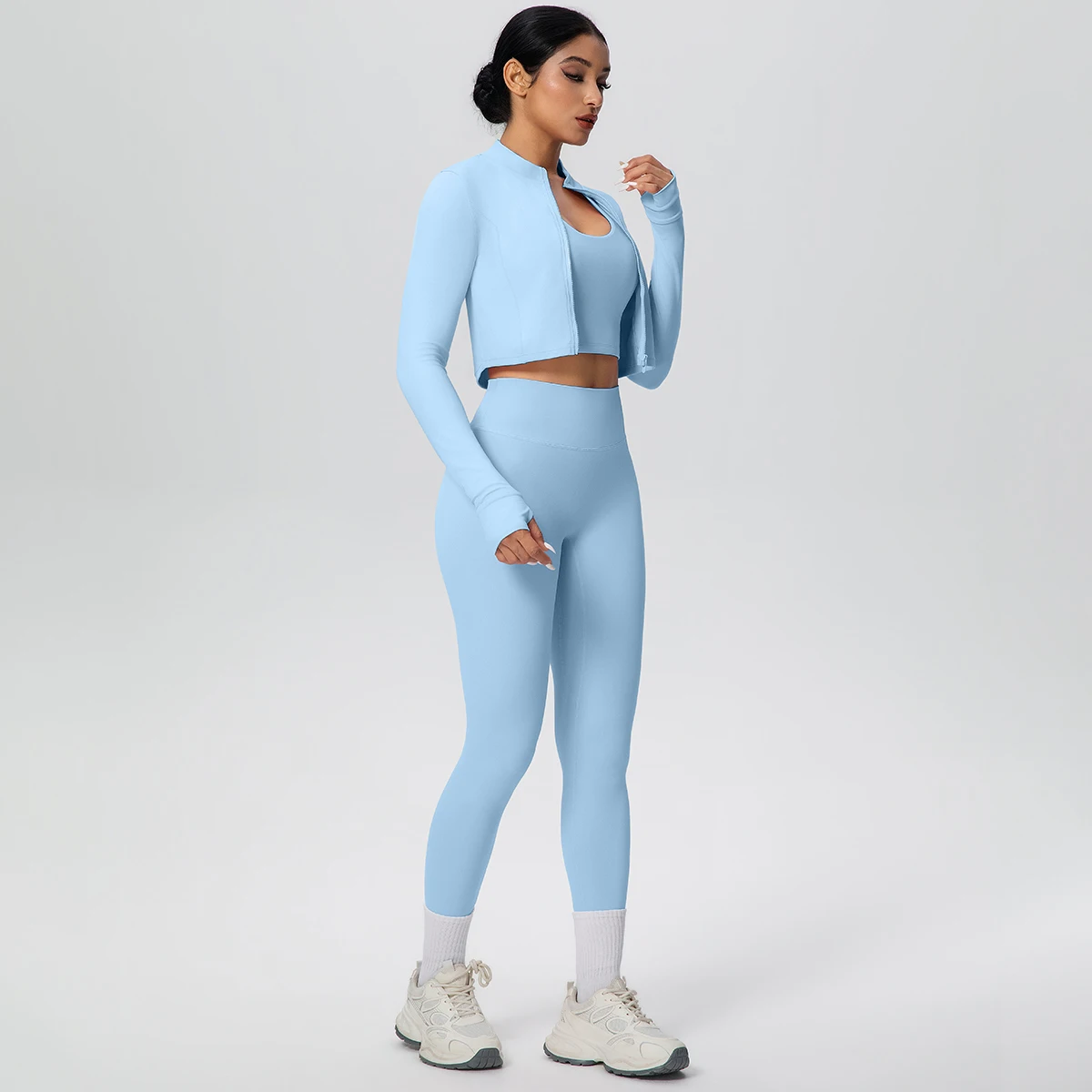 3PCS Woman Solid Color Zipper Jacket Yoga Set Summer Breathable Backless Sexy Hanging Neck Bra Pants Yoga Set
3PCS Woman Solid Color Zipper Jacket Yoga Set Summer Breathable Backless Sexy Hanging Neck Bra Pants Yoga Set