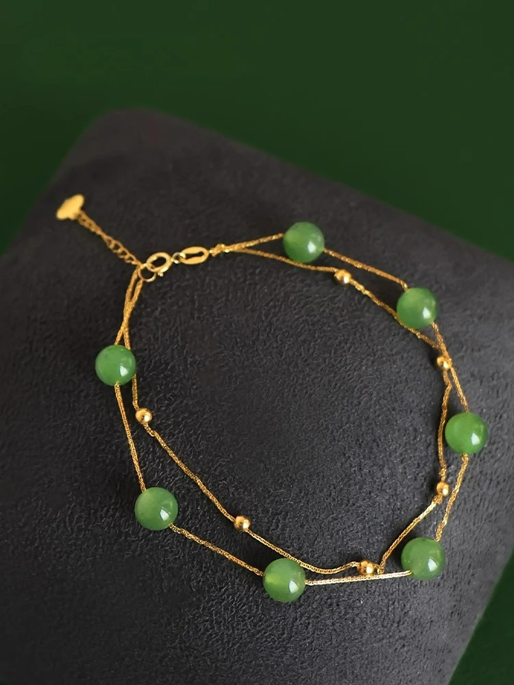 Браслет из нефрита «Звездное небо» из 8-каратного золота, двухслойная нить из натурального нефрита, роскошные мини-нежные украшения на запястье
Браслет из нефрита «Звездное небо» из 8-каратного золота, двухслойная нить из натурального нефрита, роскошные мини-нежные украшения на запястье