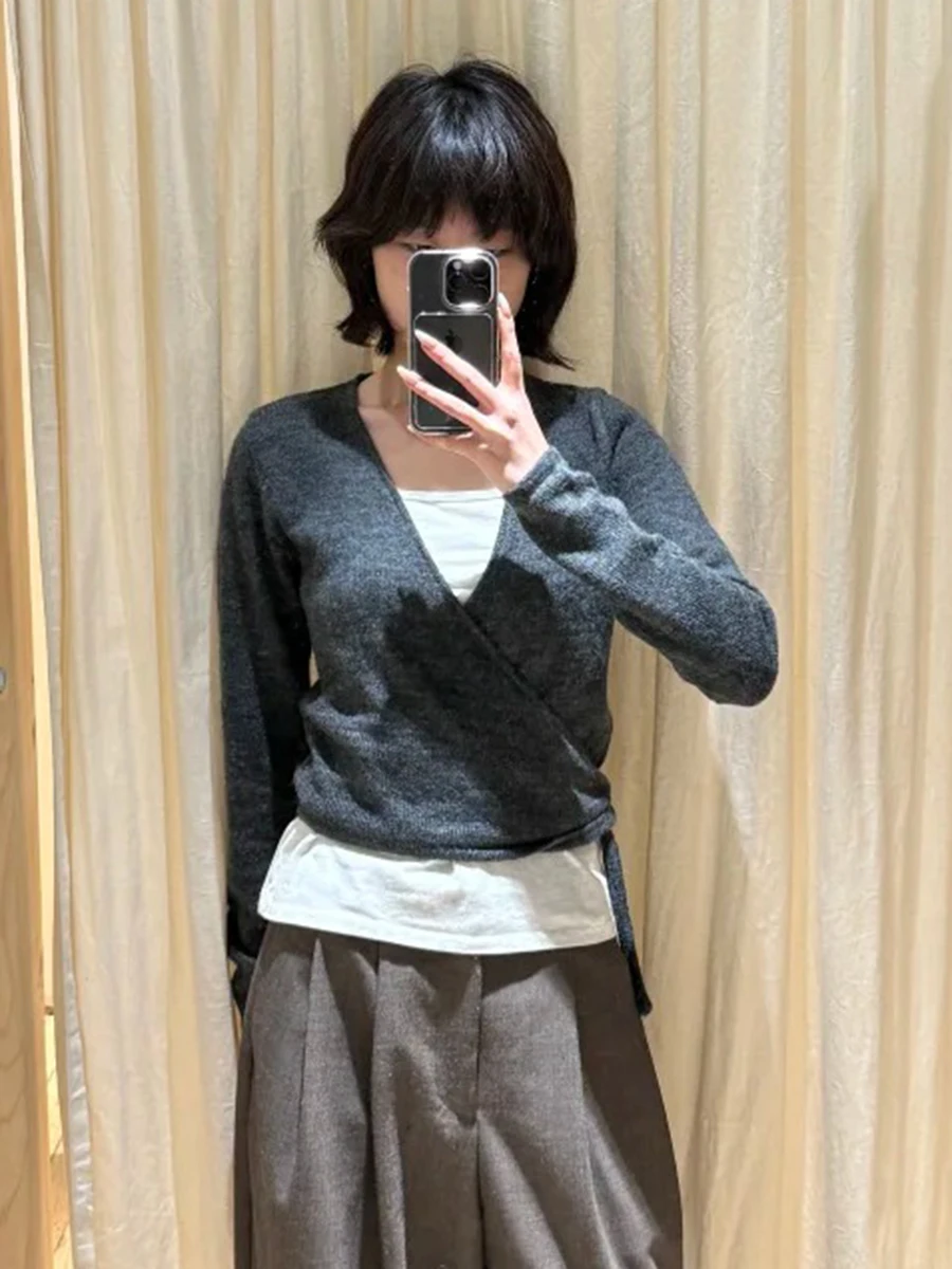 Drak Gray Lace-up Knitted Mohair Sweater Cardigan Women Autumn V-neck Long Sleeve Cute Sweaters Preppy Style Knitwear Crop Tops
Drak Gray Lace-up Knitted Mohair Sweater Cardigan Women Autumn V-neck Long Sleeve Cute Sweaters Preppy Style Knitwear Crop Tops