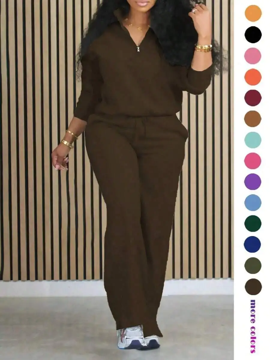 Women Solid Color 2-Piece Set: Long Sleeve Half-Zip Top And Drawstring Straight Leg Pants
Women Solid Color 2-Piece Set: Long Sleeve Half-Zip Top And Drawstring Straight Leg Pants