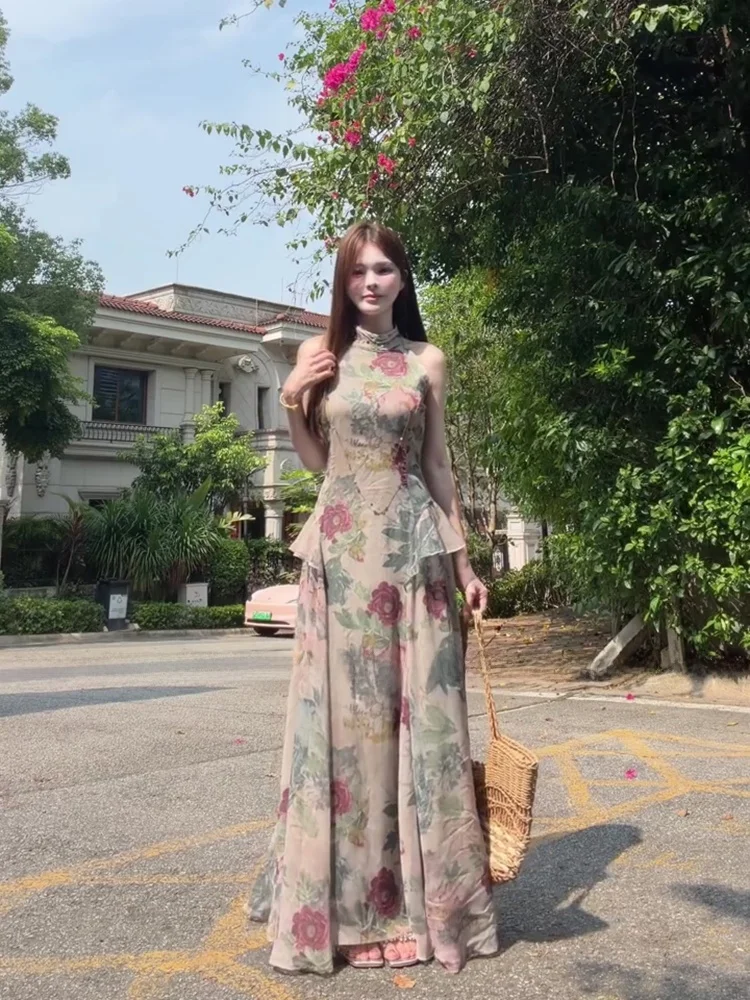 New Chinese Style Waist-Cinching Tie-Neck Skirt Women Summer Vintage Leaf A-Line Print Dress plus Size City Commute Date...
New Chinese Style Waist-Cinching Tie-Neck Skirt Women Summer Vintage Leaf A-Line Print Dress plus Size City Commute Date...