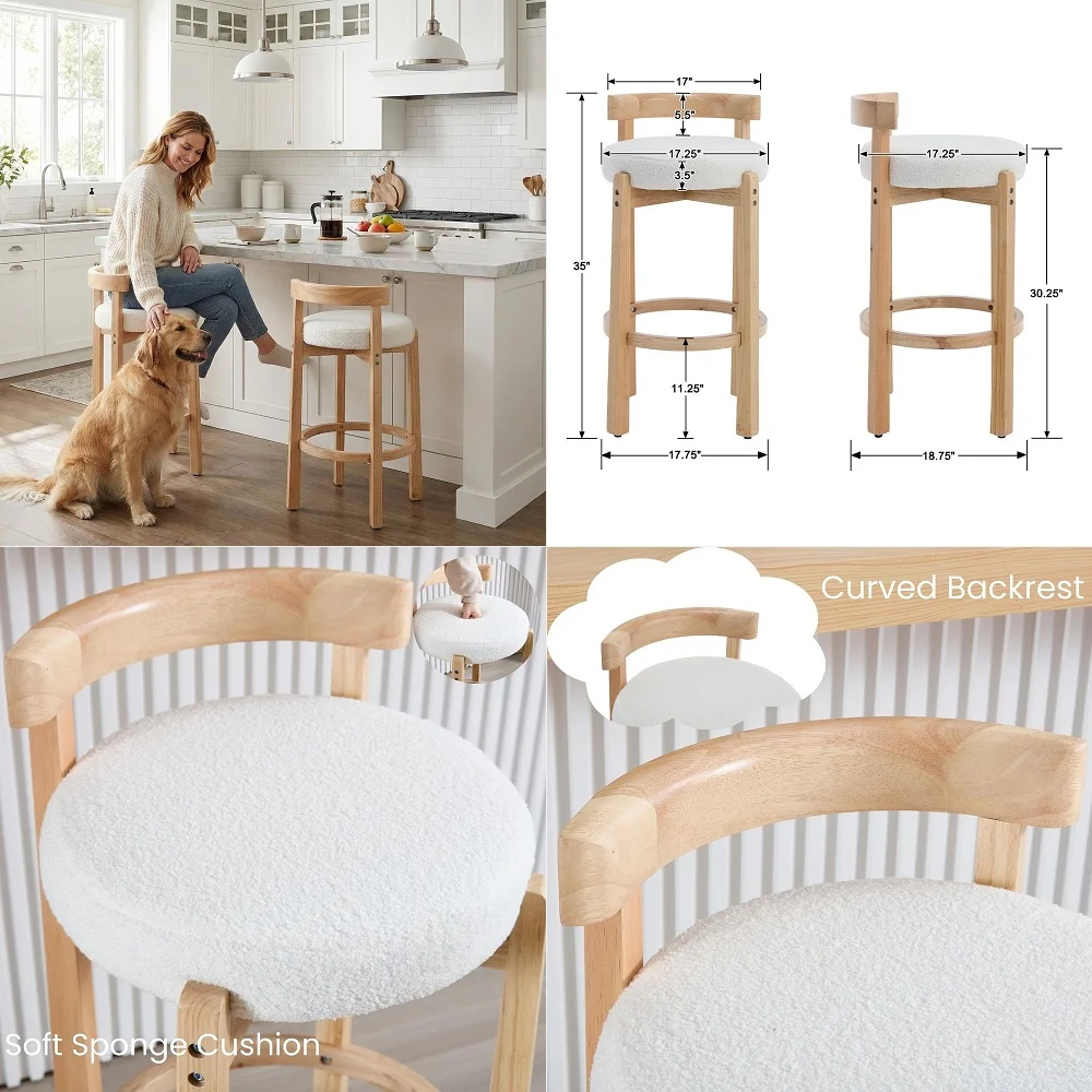 Sherpa Bar Stools Set of 2, 30 Bar Height Counter Stools with Solid Wood Frame Modern Curve Backrest Tall Bar Chairs for Home B
Sherpa Bar Stools Set of 2, 30 Bar Height Counter Stools with Solid Wood Frame Modern Curve Backrest Tall Bar Chairs for Home B