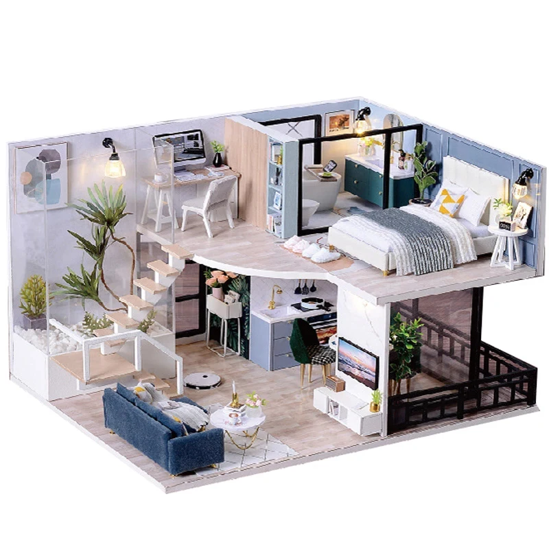 OUZEY DIY Wooden DollHouse Kits Miniature Furniture Light Moder Loft Roombox 3D Model for Children Adult Birthday Gift
OUZEY DIY Wooden DollHouse Kits Miniature Furniture Light Moder Loft Roombox 3D Model for Children Adult Birthday Gift