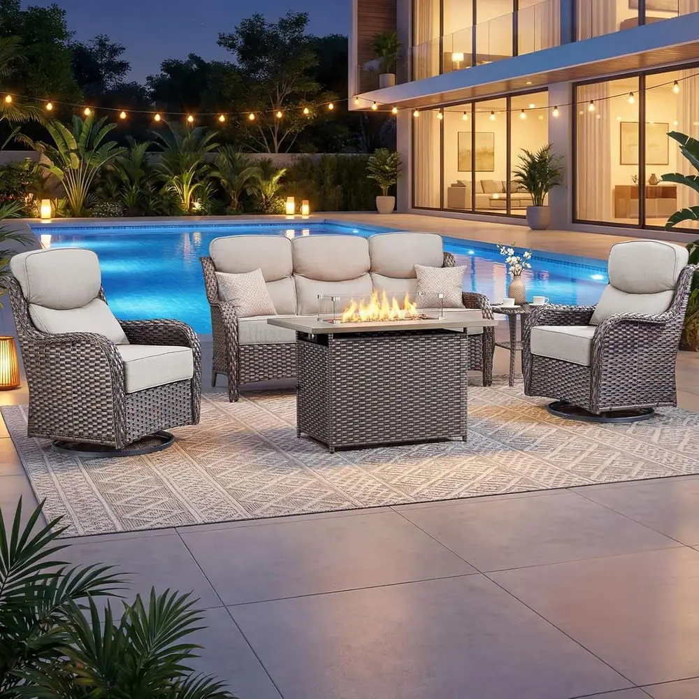 Luxury Patio urniture Set with 6-inch Thick Cushion, Outdoor urniture with ire Pit Table, Swivel Chairs, Side Table, Soa, 5pcs
Luxury Patio urniture Set with 6-inch Thick Cushion, Outdoor urniture with ire Pit Table, Swivel Chairs, Side Table, Soa, 5pcs