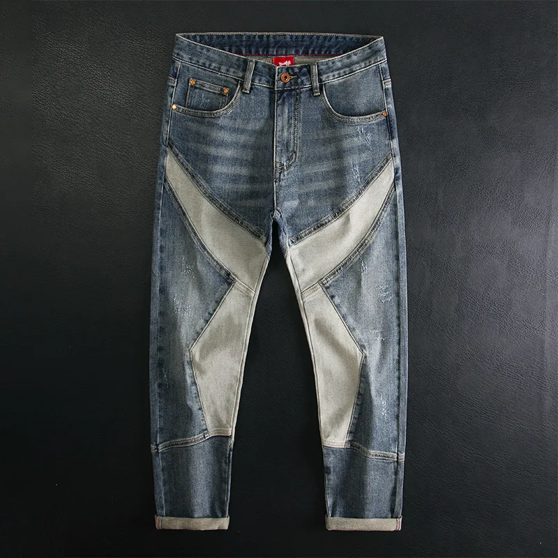 Trendy brand splicing men's jeans slim fit small straight tube worn out fashionable retro personality trendy pants
Trendy brand splicing men's jeans slim fit small straight tube worn out fashionable retro personality trendy pants