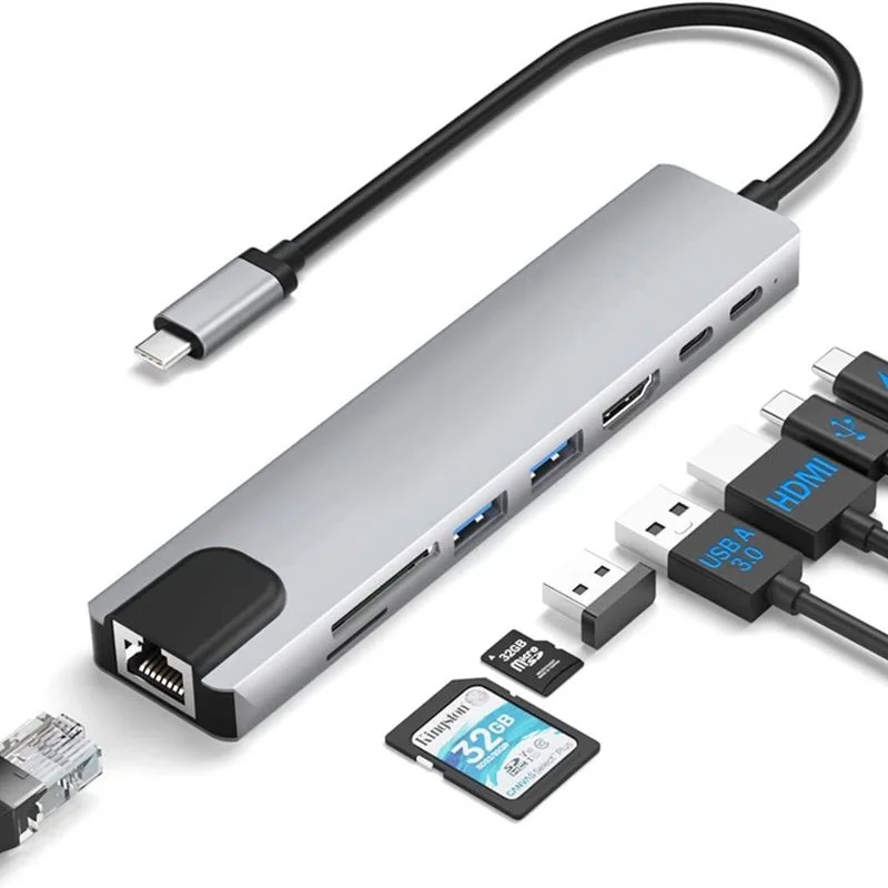 8 в 1 USB C Hub мультипортовый адаптер с 4K HDTV, PD 85 Вт, USB 3.0 порты, USB C дата-порт, SD/TF кардридер, USB C Dongle
8 в 1 USB C Hub мультипортовый адаптер с 4K HDTV, PD 85 Вт, USB 3.0 порты, USB C дата-порт, SD/TF кардридер, USB C Dongle