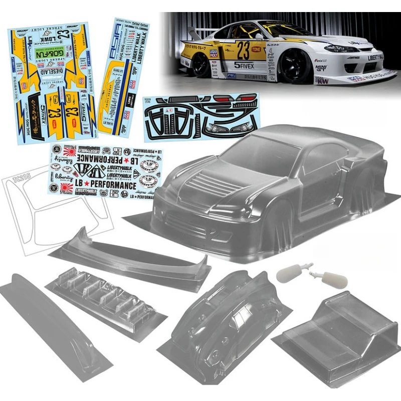 TC215 1/10 LBWK Nissan S15 Прозрачный кожаный корпус с задним крылом + легкие пряжки и зеркала для RC Drift Car 260 мм шасси Tamiya
TC215 1/10 LBWK Nissan S15 Прозрачный кожаный корпус с задним крылом + легкие пряжки и зеркала для RC Drift Car 260 мм шасси Tamiya
