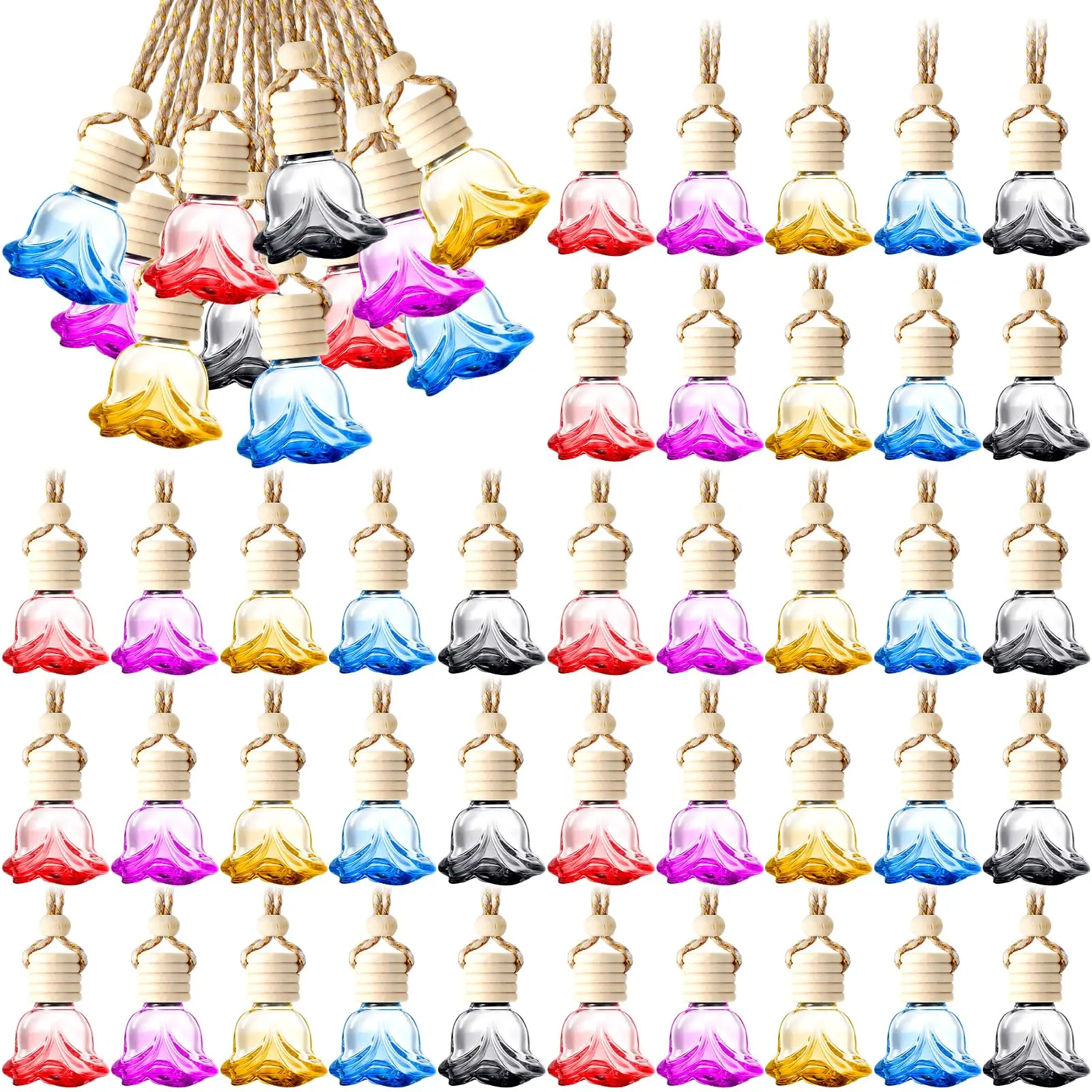 50pcs Colorful Bell-Shaped Glass Car Air Freshener Diffusers With Wooden Cap And Rope For Essential Oils
50pcs Colorful Bell-Shaped Glass Car Air Freshener Diffusers With Wooden Cap And Rope For Essential Oils